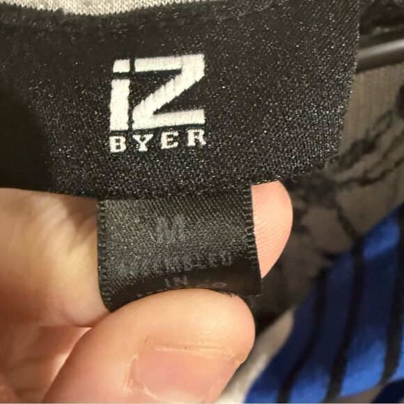 Iz Byer Blue and White Short Sleeve Asymmetrical Ruched Blouse - Picture 4 of 5